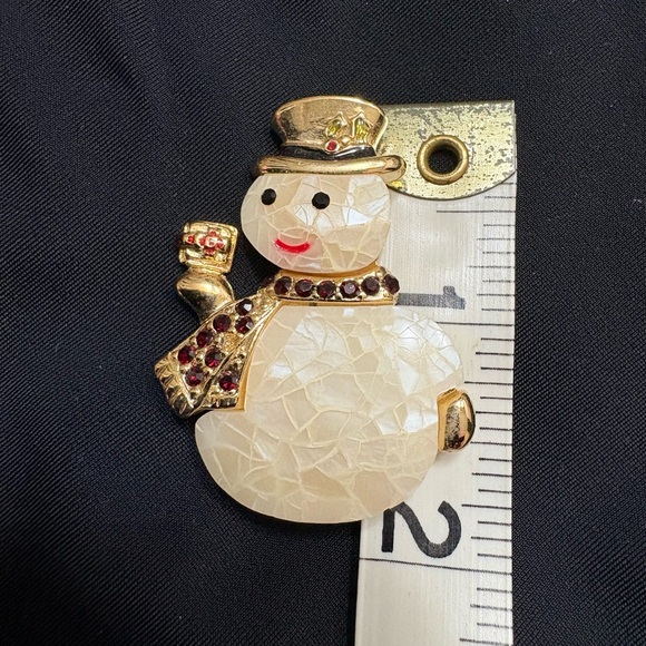 Liz Claiborne Jewelry - Vintage Liz Claiborne Snowman Brooch with Gold and Red Accents
